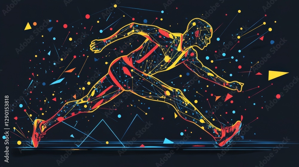 Poster dynamic illustration of a runner in abstract colorful style