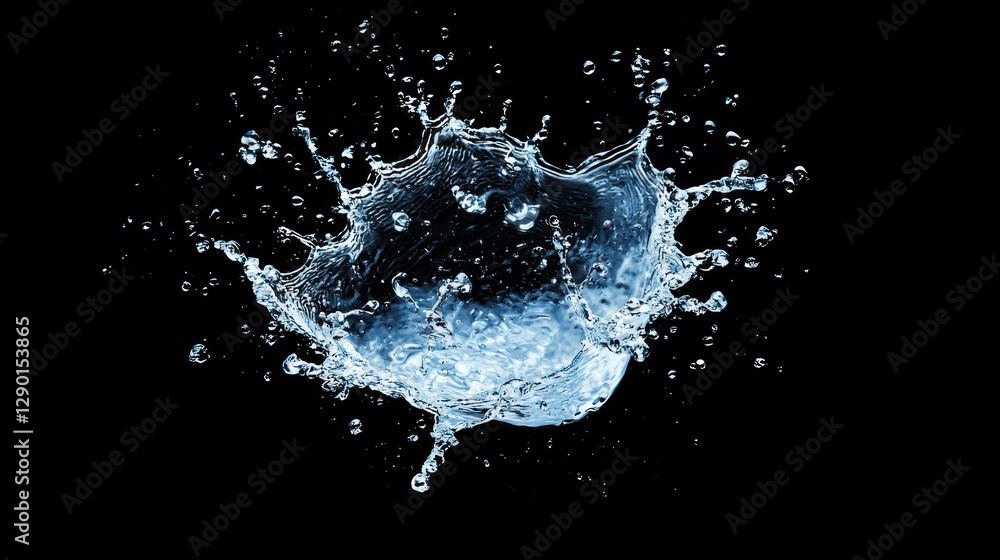 Poster dynamic water splash on stark black backdrop creating a captivating visual moment of liquid motion a