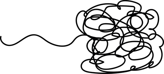 Chaotic Black Line Drawing Representing Complexity Against White Space with Copy Space