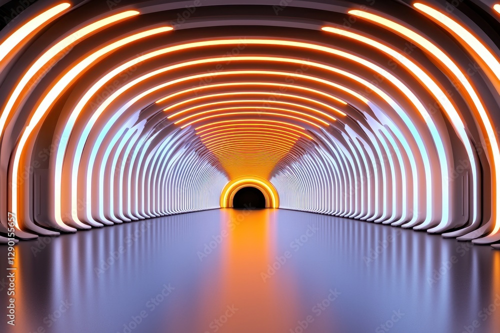 Poster luminous tunnel perspective a futuristic space design with vibrant orange light and reflection for c
