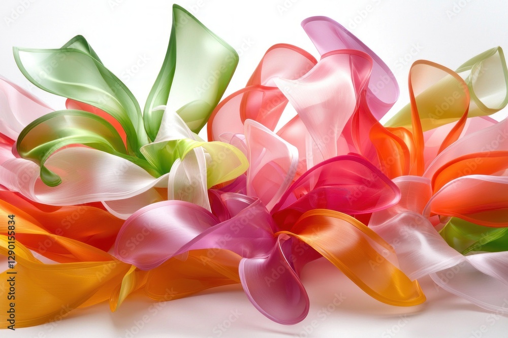 Poster colorful ribbons create elegant abstract design with flowing fabric style on white background