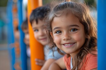 Happy children playing and smiling at playground