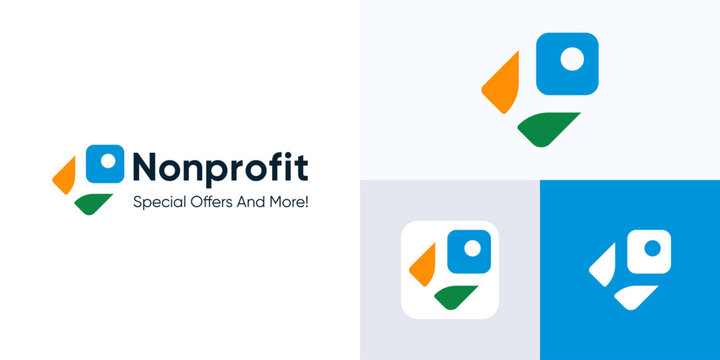 Non profit logo design with people icon tag or location, Non profit organization logo concept, Symbols of community, people logo, Human symbol, Fundraising or charitable events, Colorful illustration