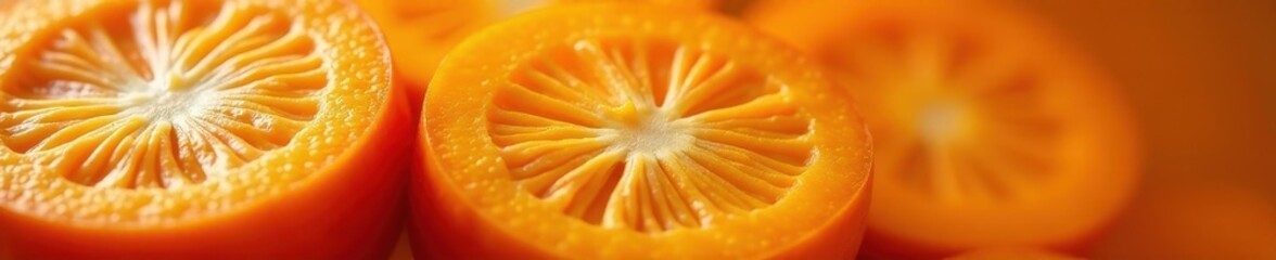 Close-up, vibrant orange persimmon pulp texture, still life, photography, persimmon