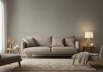 Beige Living Room with Glitter Wall and Neutral Sofa