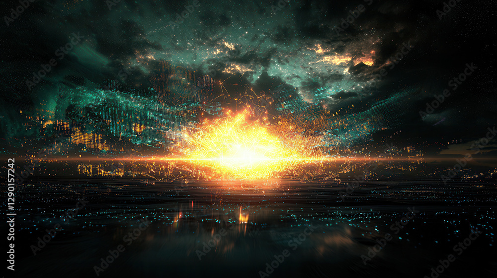 Poster stunning abstract visualization of high speed data transfer, showcasing vibrant colors and dynamic e