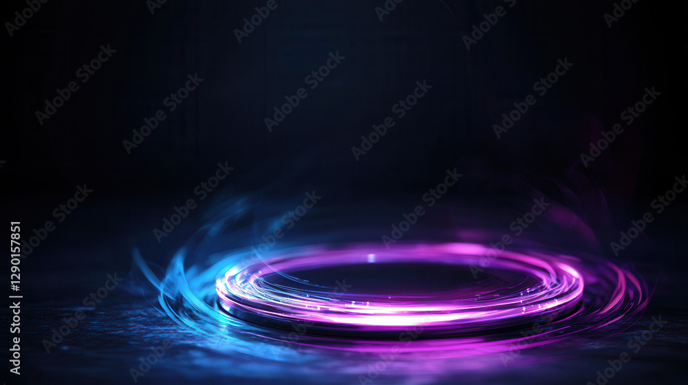 Poster futuristic interface design with glowing circular patterns and vibrant colors
