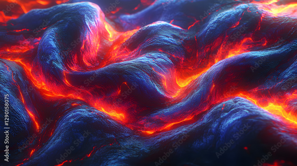 Poster close up of flames with a vibrant blue and red background creating a dynamic visual contrast