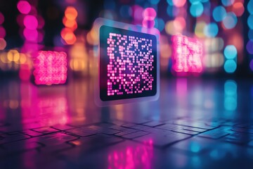 A creative tech background showing floating QR codes representing digital connectivity.
