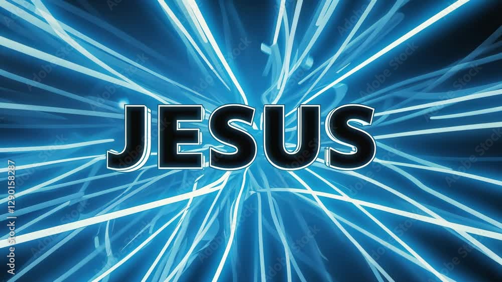 Poster exploring the impact of faith through a vibrant and dynamic light display centered on the name jesus