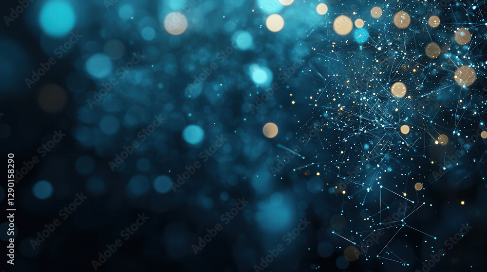Poster abstract digital art depicting quantum computing with glowing particles and connections