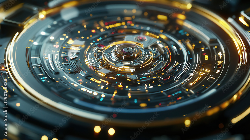Poster futuristic augmented reality interface with intricate details and vibrant colors, showcasing advance