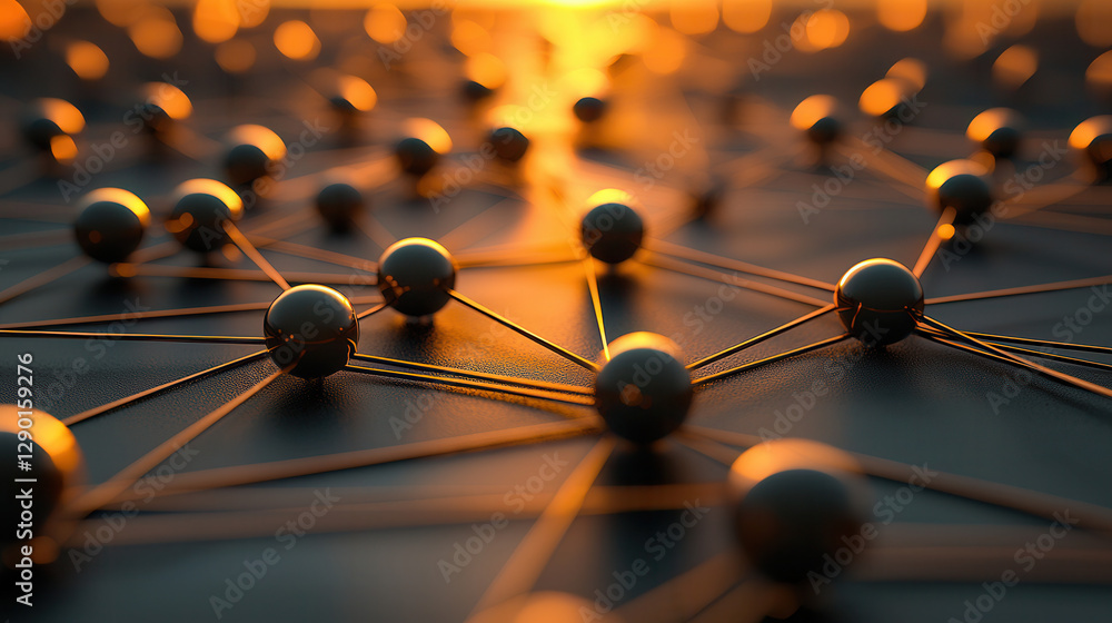 Poster futuristic digital ecosystem with interconnected nodes and glowing lines
