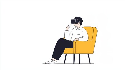 Healthcare Virtual Reality Therapies. Person enjoying virtual reality while seated in a yellow chair.