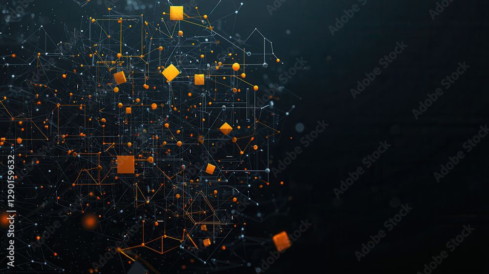 Poster futuristic digital network interface with geometric shapes and nodes