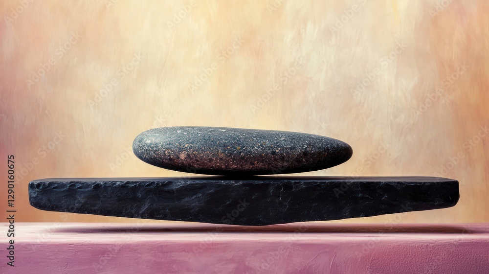 Poster harmonious stone arrangement on textured surface evokes serenity and balance in a minimalist composi