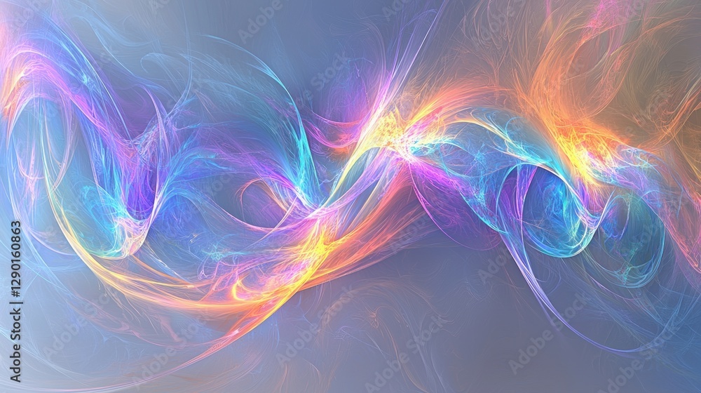 Poster ethereal wave of vibrant energy flowing with light and color creating a mesmerizing abstract backgro