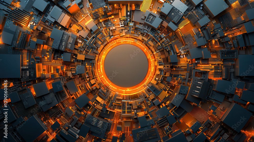 Poster innovative fintech design featuring abstract digital patterns and glowing elements. this captivating