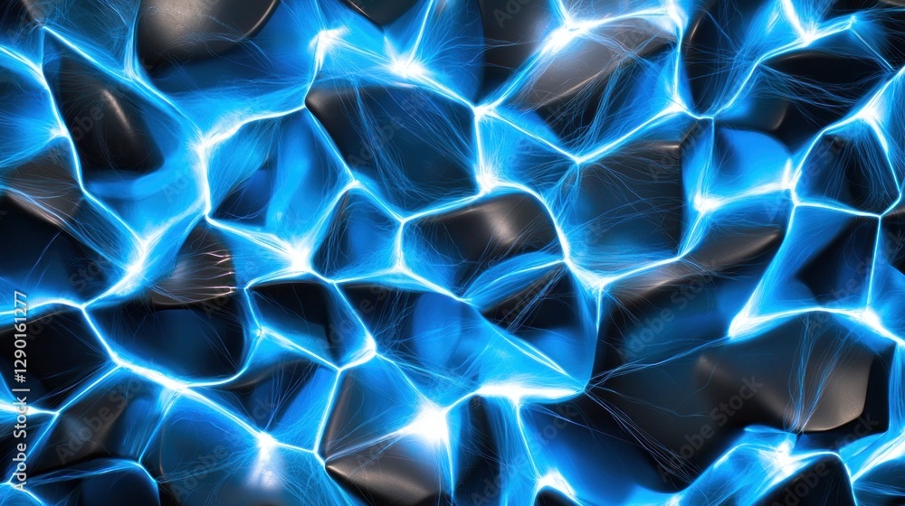 Poster captivating abstract render of interconnected blue energy network on dark surface for modern design 