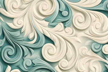 Fototapeta premium Cool Colors Embossed Curving Flourishing Glen Pattern for Decor and Design
