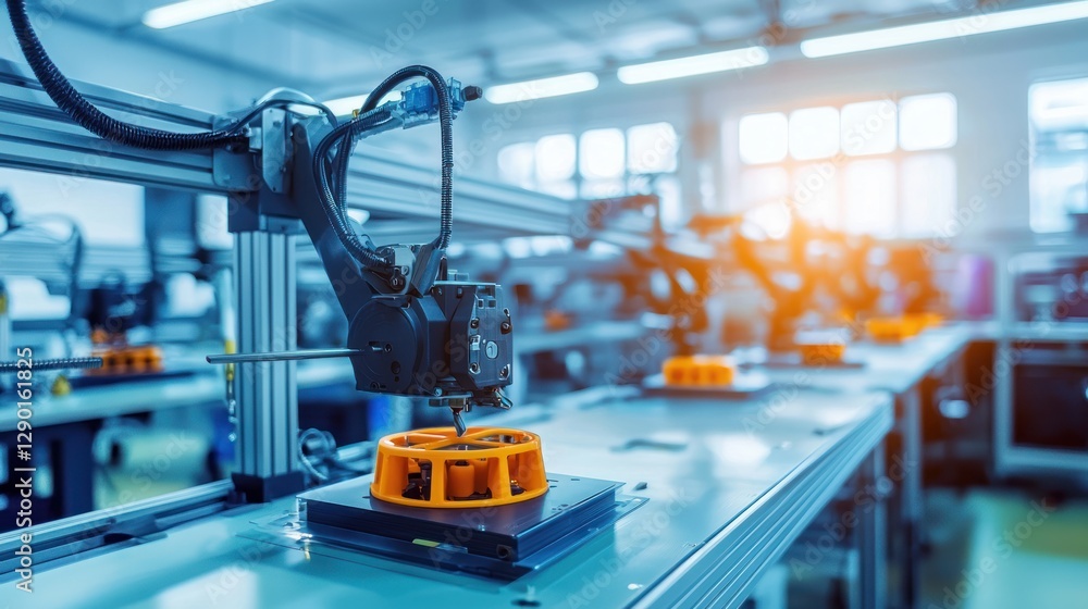 Poster innovative robotic automation in production process showcase advanced machine for manufacturing