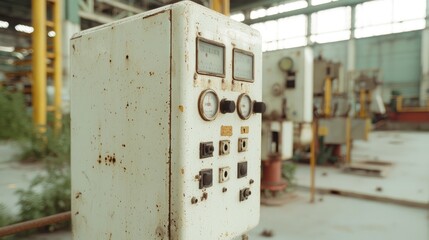 Rusty control panel in abandoned factory