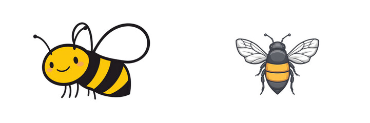 Two bees, one smiling, one neutral, centered on a isolated on white or transparent png