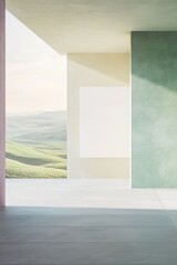 Obraz premium Modern open-plan interior with valley view, blank canvas