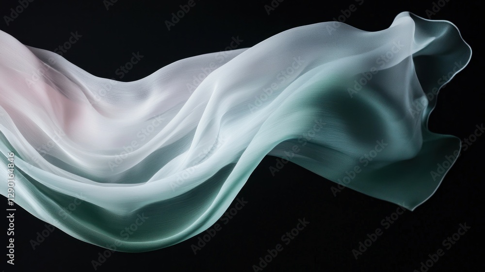 Poster ethereal silk fabric flowing gracefully against a dark backdrop creating a sense of movement and lig