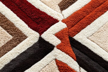 Geometric harmony of plush shag rug abstract pattern in soft natural tones for warm interior style