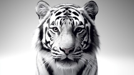 Striking portrait of a majestic white tiger with piercing eyes and detailed fur against a soft gradient background capturing the essence of wild beauty