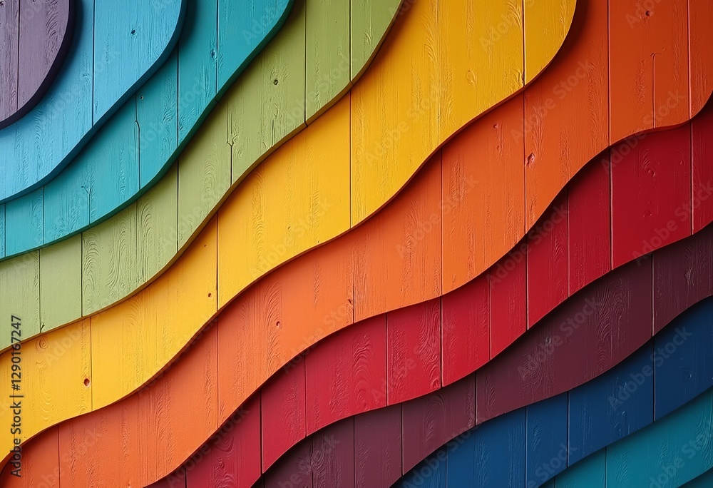 Aufkleber vibrant rainbow wood abstraction: discover a creative and elegant geometric pattern, perfect for add