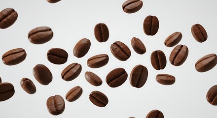 Obraz premium Coffee Beans Floating on White Background for Coffee Concept Designs