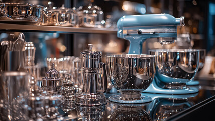 The kitchen shelves contain a variety of modern appliances, showcasing organization and utility.