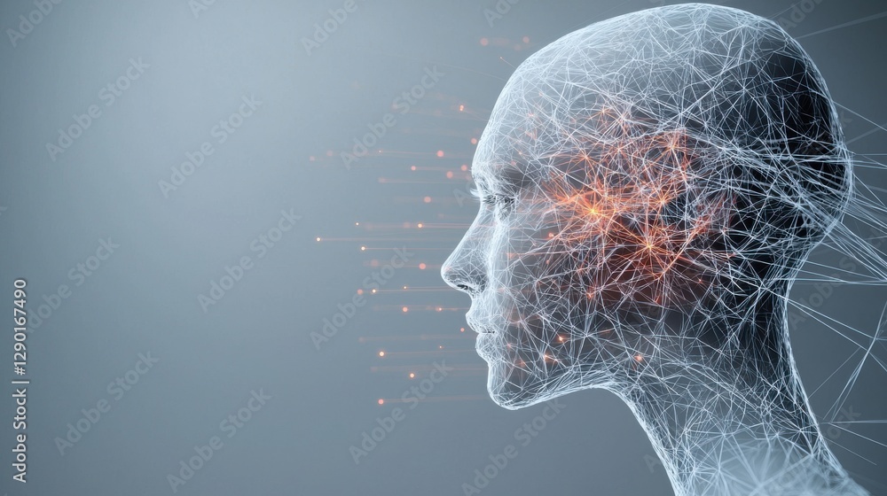 Aufkleber conceptual digital human head with neural network glowing lines, symbolizing artificial intelligence