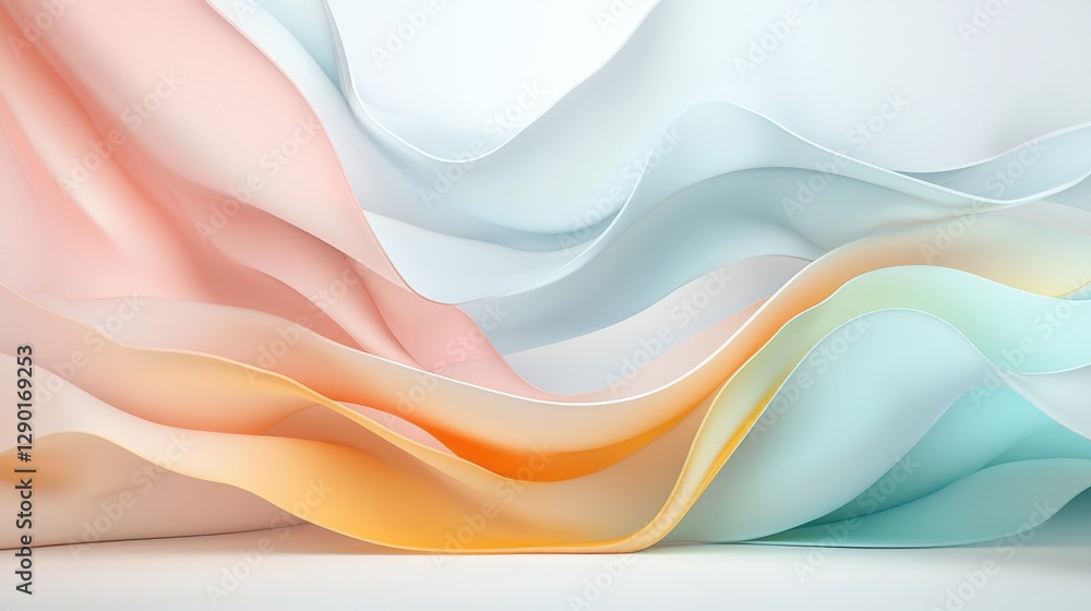 Poster fluid pastel waves create a serene abstract background with gentle curves and soft colors.
