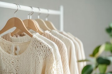 Elegant Knitted Sweaters Displayed on Hangers
