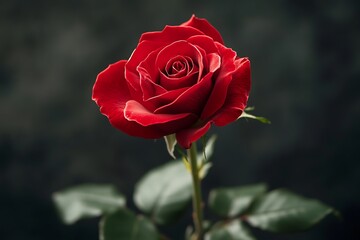 Single Red Rose on Dark Background