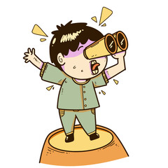 Someone screams in shock when he sees something with his binocular, A cartoon vector illustration