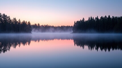 Fototapeta premium Misty Lake Sunrise Reflection