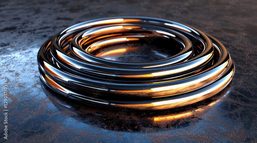 Aufkleber metallic rings gleaming on textured surface capturing abstract design with warm light and dark contr