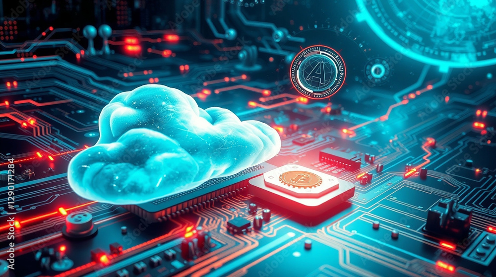 Aufkleber ethereal cloud computing on futuristic cybernetic network infrastructure
