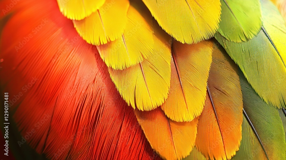 Aufkleber vibrant plumage of macaw feathers in vivid detail displaying a rich tapestry of colors and intricate