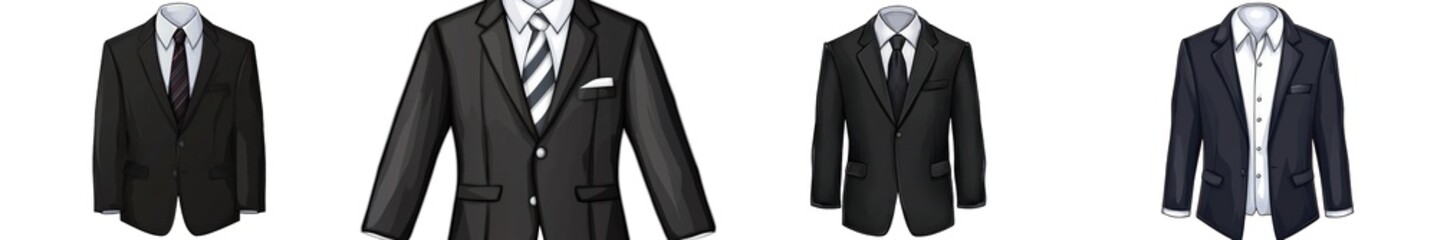 Assorted suit jackets, posed against black , isolated on white or transparent png