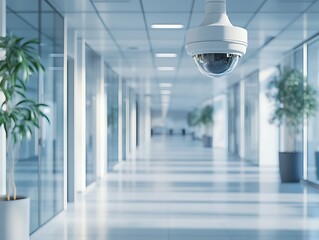 Security Camera in Modern Office Corridor