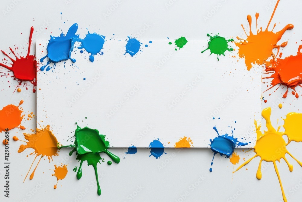 Aufkleber vibrant paint splashes framing a blank white canvas creative backdrop colorful design element abstra