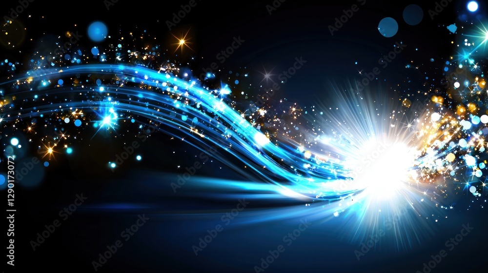 Aufkleber luminous blue energy streams with golden sparkles on dark backdrop creating a dynamic and vibrant sp