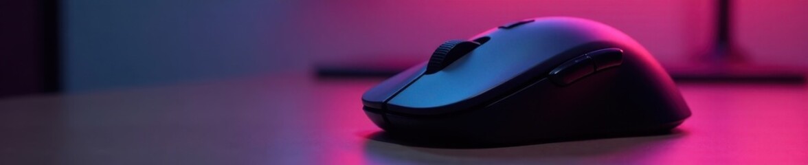Black wireless mouse, close-up detail, smooth surface, detail, surface, button