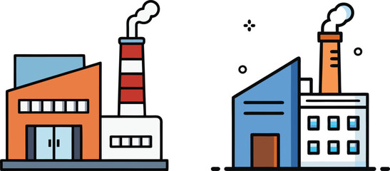 Vector Illustration of a Factory Icon with Smokestacks