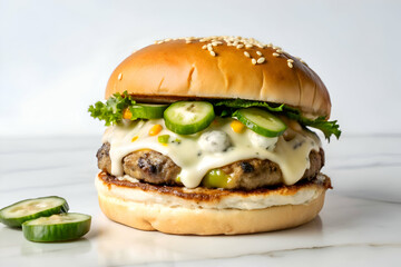 Juicy Cheeseburger with Cucumber and White Sauce